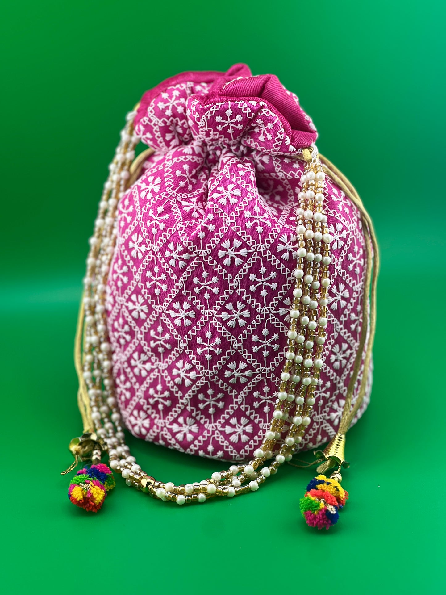 Indian Wedding Favor CHIKAN POTLI BAG | Indian Ethnic Potli Bag | Hand Bag | Hand Purse for Party Wedding and Gifting | Women Potli Bag | Pouch | Coin | Phone | Key | Jewellery Purse for Women & Girls