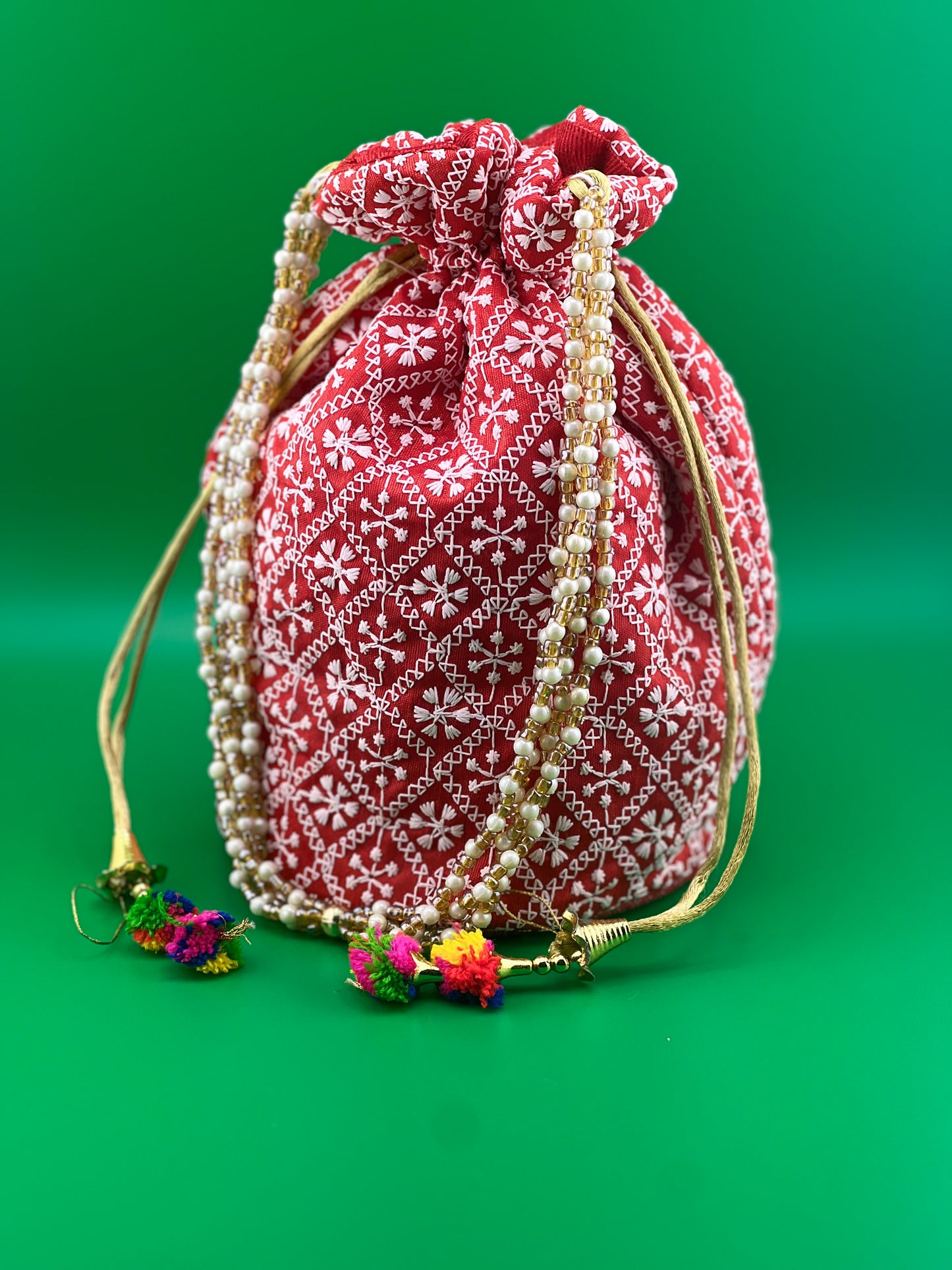 Indian Wedding Favor CHIKAN POTLI BAG | Indian Ethnic Potli Bag | Hand Bag | Hand Purse for Party Wedding and Gifting | Women Potli Bag | Pouch | Coin | Phone | Key | Jewellery Purse for Women & Girls