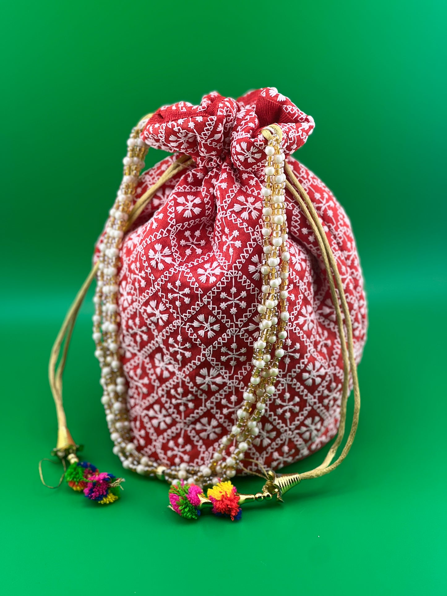 Indian Wedding Favor CHIKAN POTLI BAG | Indian Ethnic Potli Bag | Hand Bag | Hand Purse for Party Wedding and Gifting | Women Potli Bag | Pouch | Coin | Phone | Key | Jewellery Purse for Women & Girls