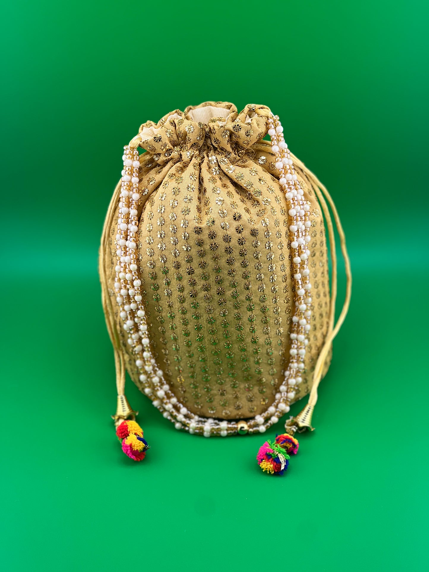 Bottom Flat Designer Traditional Indian Wedding Potli Bag | Indian Ethnic Potli Bag | Hand Bag | Hand Purse for Party Wedding and Gifting | Women Potli Bag | Pouch | Coin | Phone | Key | Jewellery Purse for Women & Girls