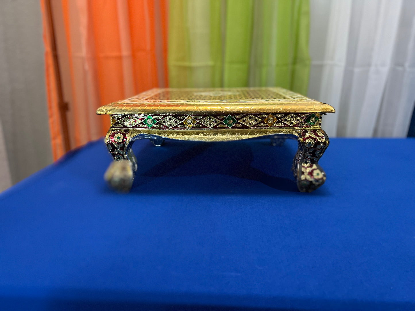 Indian Wooden Chowki for Pooja Table Handmade Oxidize Meenakari Bajot Patla Tradition Pooja Stool Indian Puja Stool Chowki For Diwali Gift