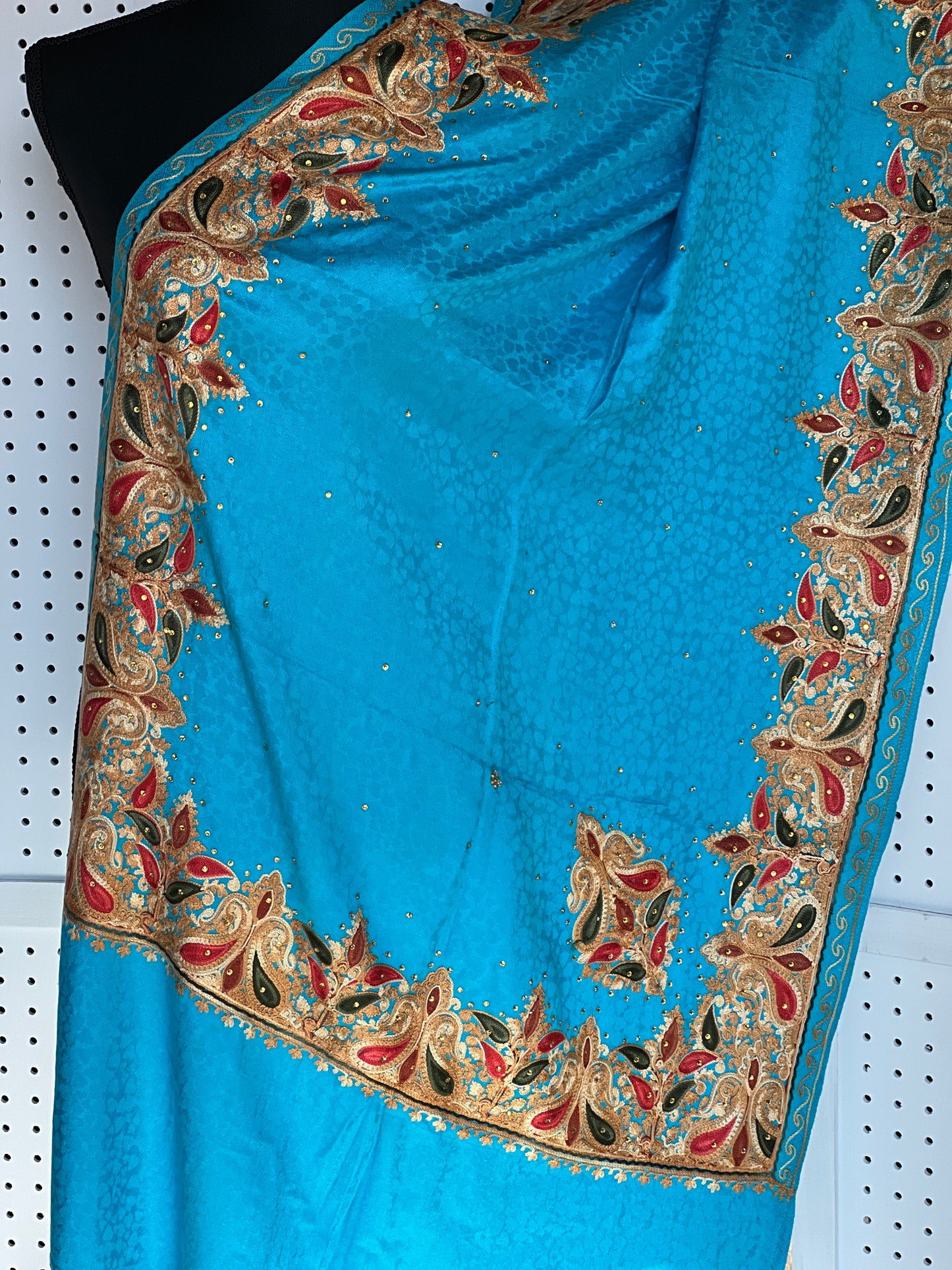 Silk Wool Blend Scarves Stole With Shimmery Crystal Work and Hand Embroidery