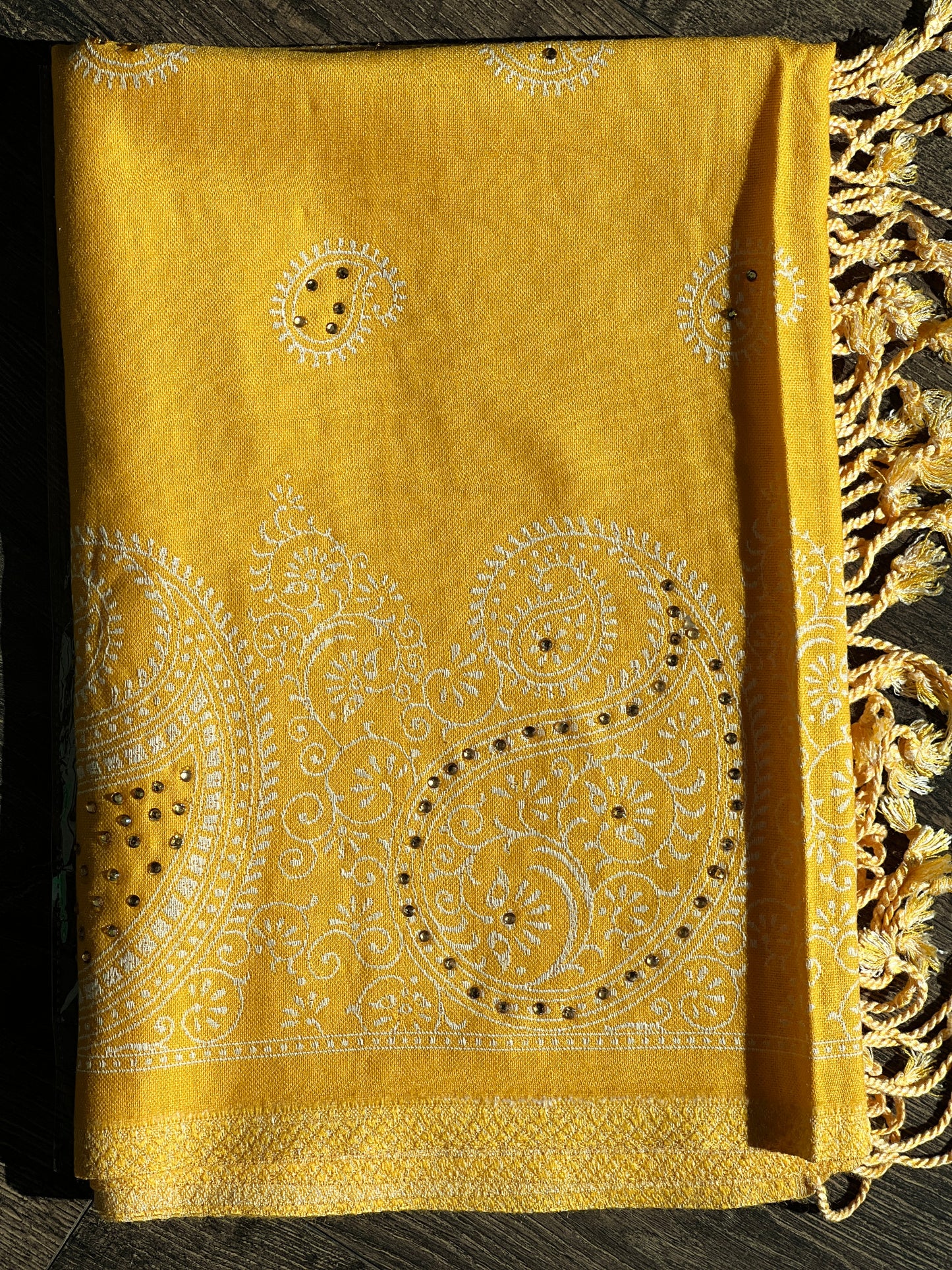 Silk Wool Blend Scarves Stole With Shimmery Crystal Work and Hand Embroidery