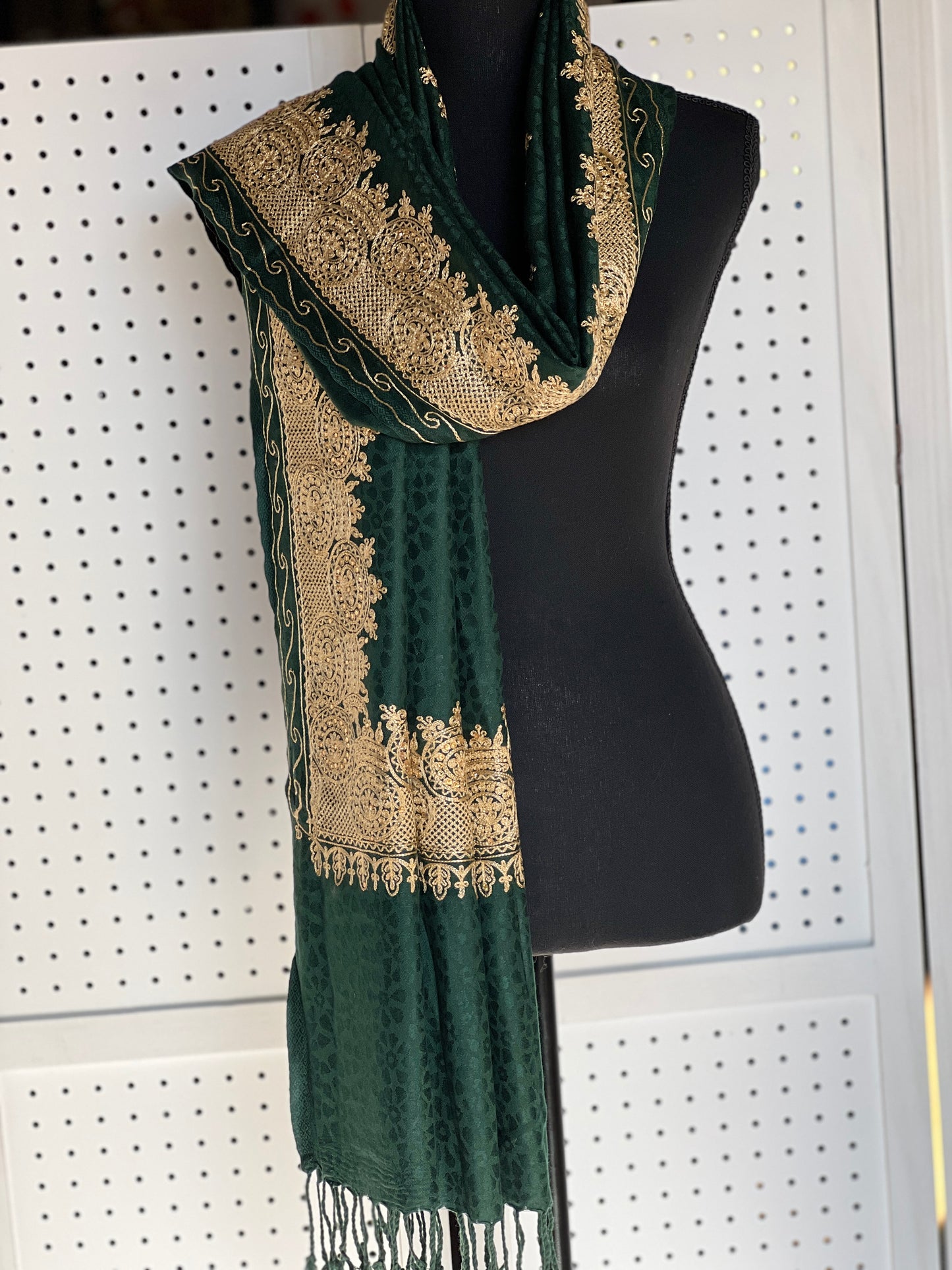 Silk Wool Blend Scarves Stole With Shimmery Crystal Work and Hand Embroidery