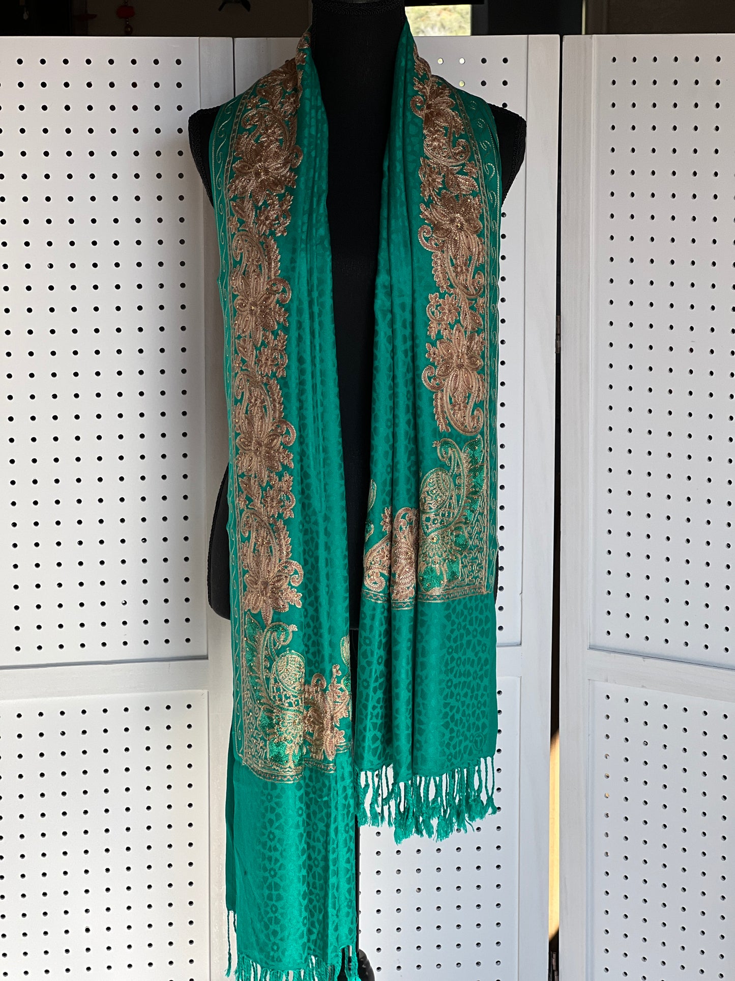 Silk Wool Blend Scarves Stole With Shimmery Crystal Work and Hand Embroidery