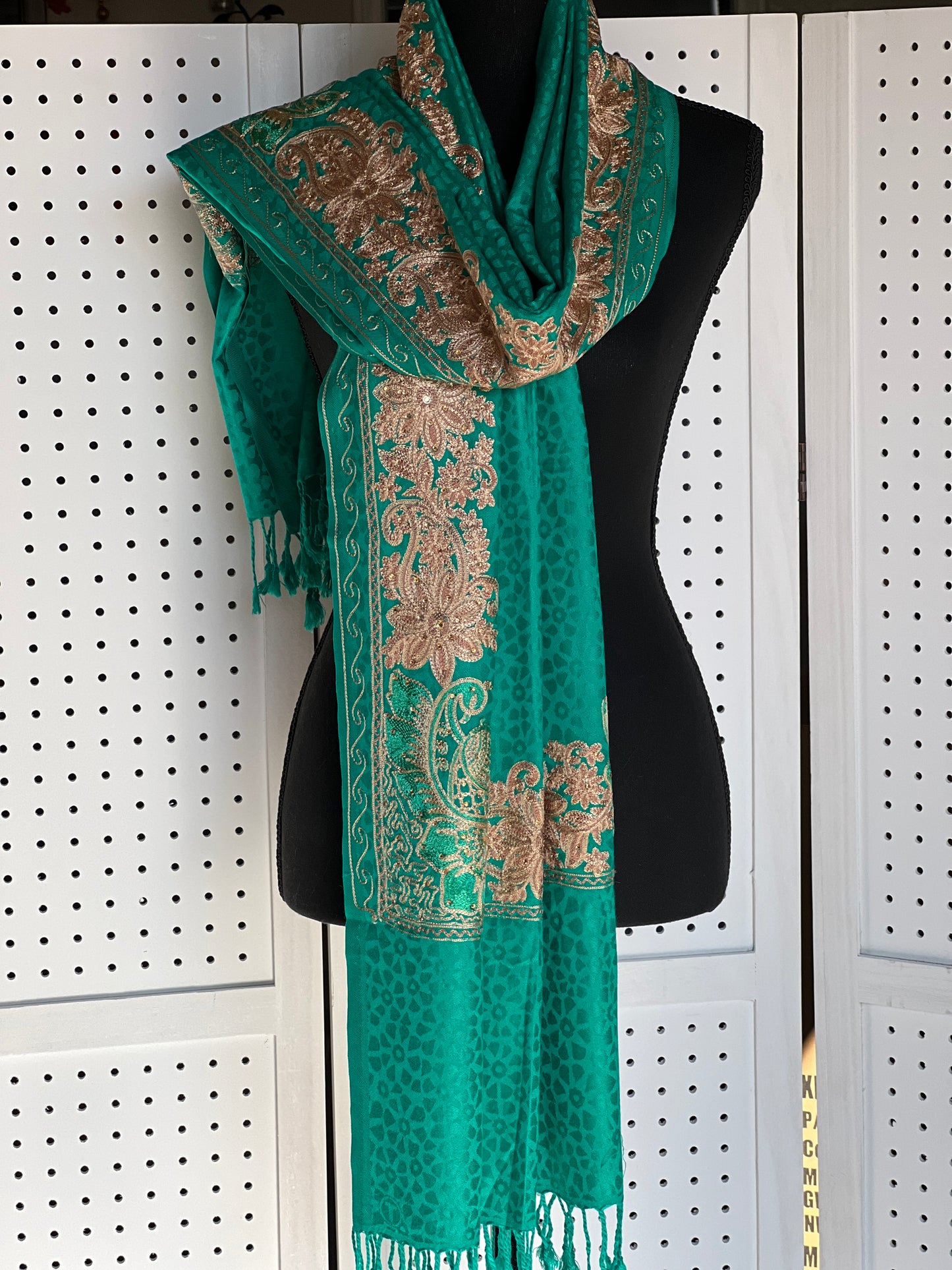 Silk Wool Blend Scarves Stole With Shimmery Crystal Work and Hand Embroidery