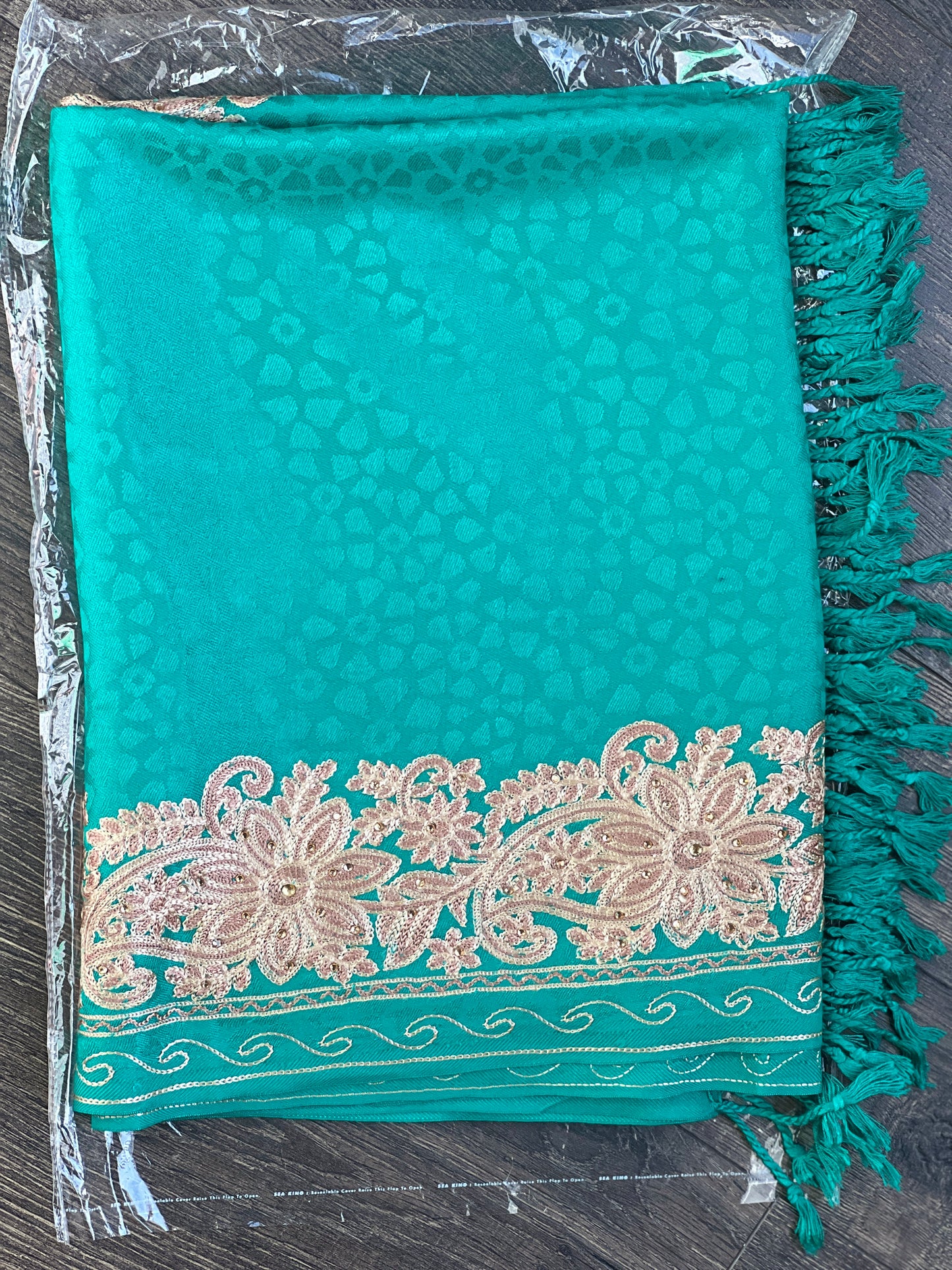 Silk Wool Blend Scarves Stole With Shimmery Crystal Work and Hand Embroidery