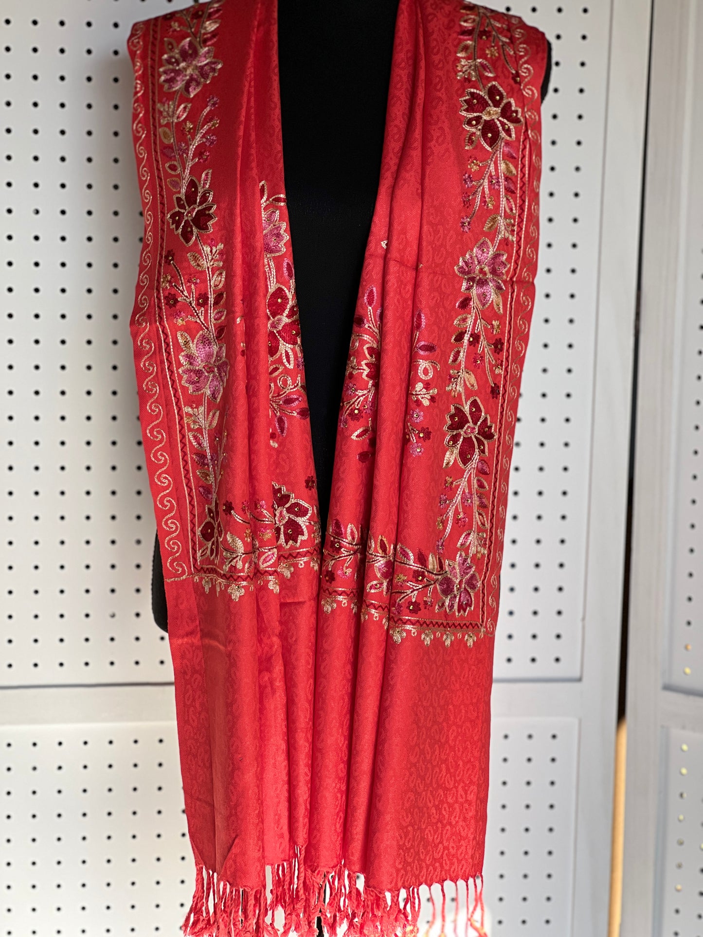 Silk Wool Blend Scarves Stole With Shimmery Crystal Work and Hand Embroidery