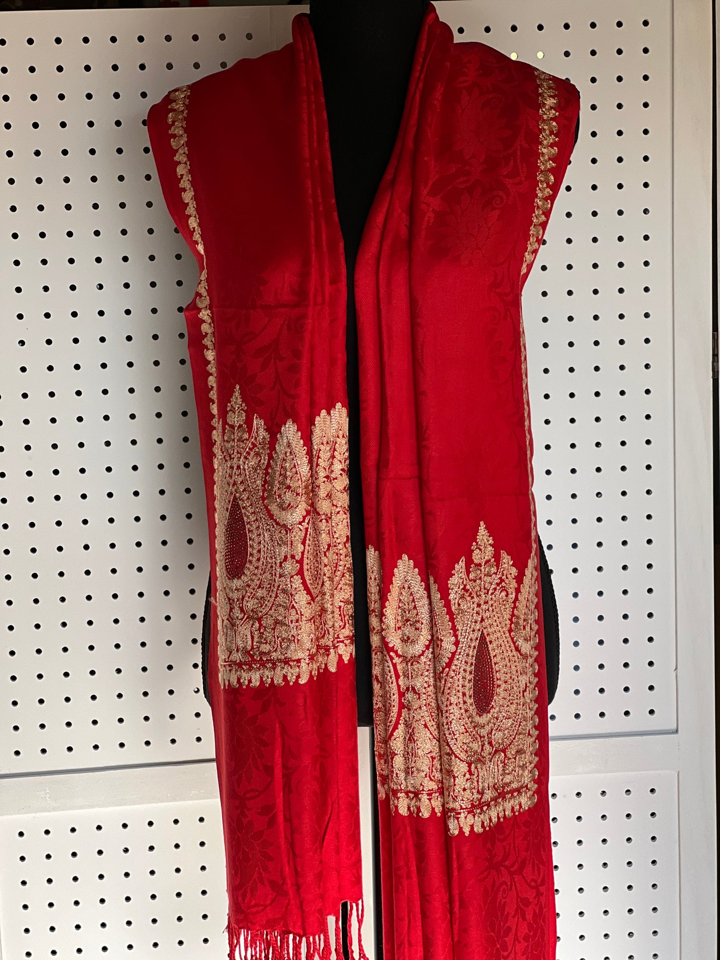 Silk Wool Blend Scarves Stole With Shimmery Crystal Work and Hand Embroidery