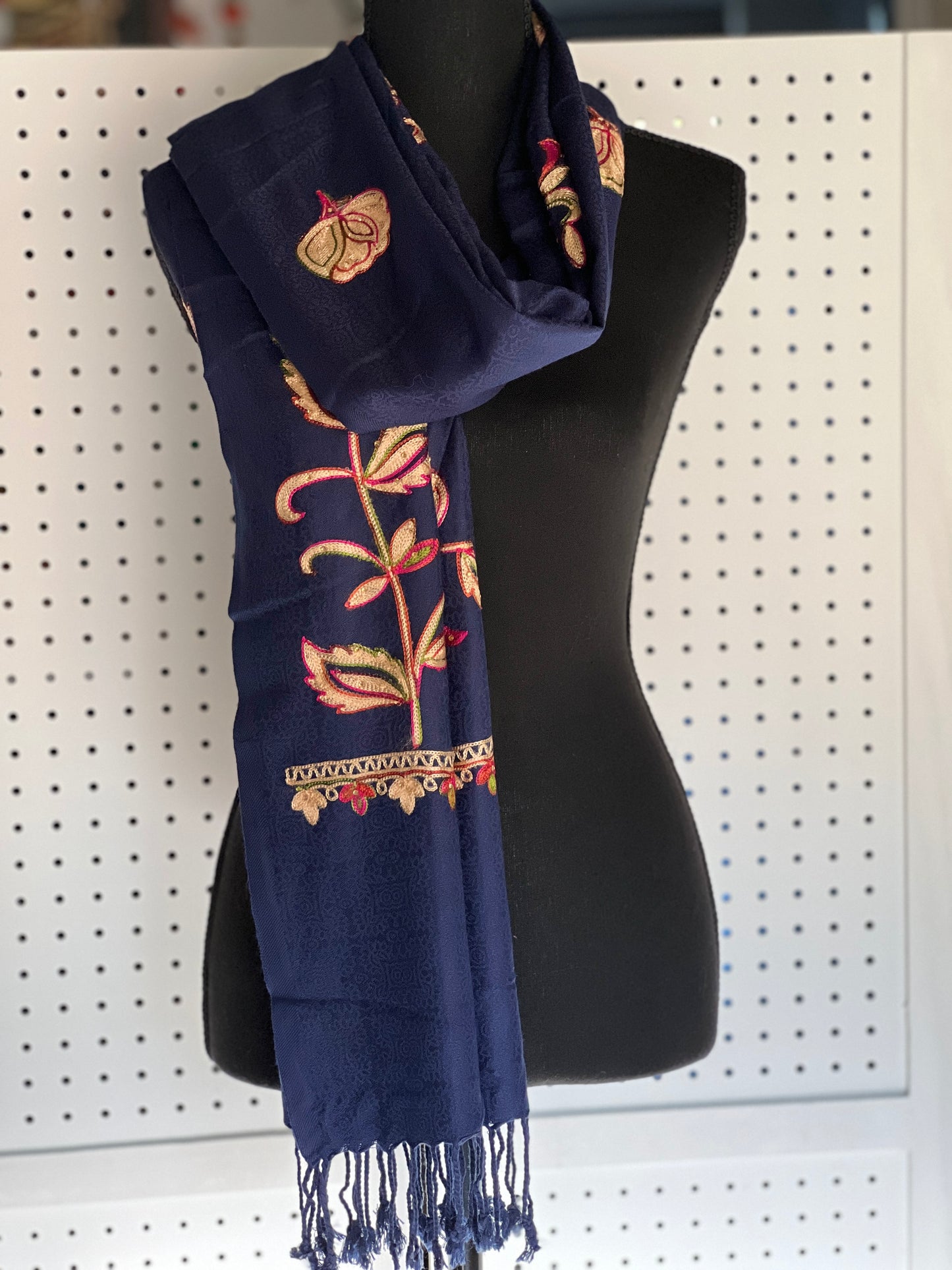 Silk Wool Blend Scarves Stole With Shimmery Crystal Work and Hand Embroidery