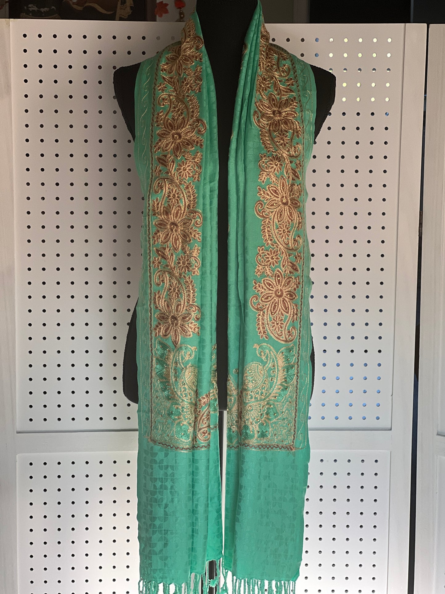 Silk Wool Blend Scarves Stole With Shimmery Crystal Work and Hand Embroidery