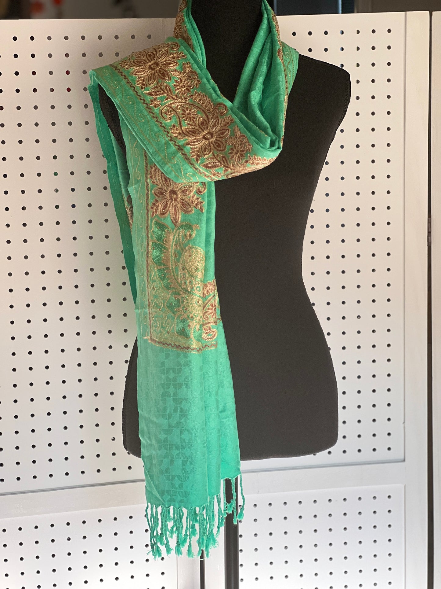 Silk Wool Blend Scarves Stole With Shimmery Crystal Work and Hand Embroidery