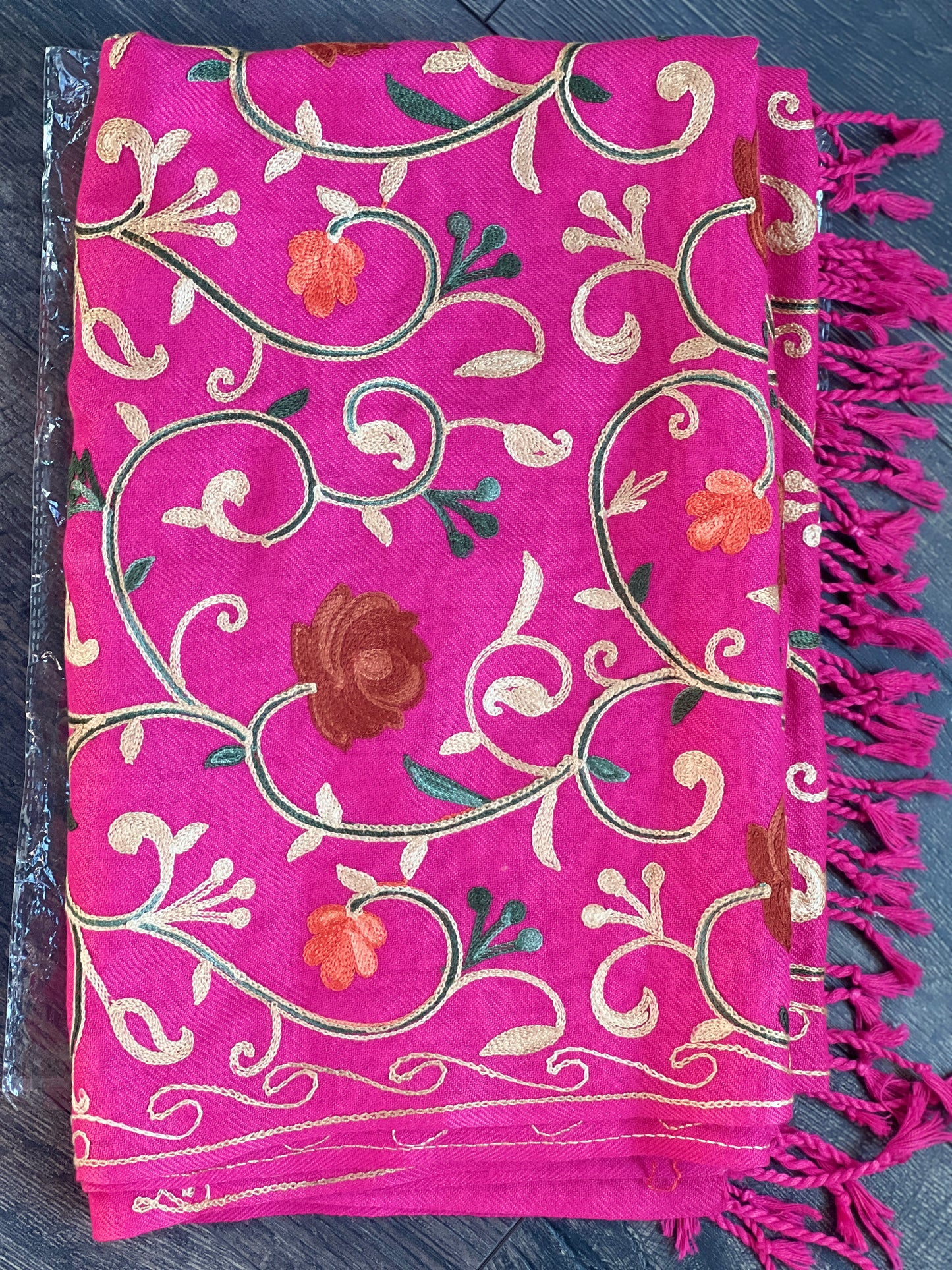 Embroidered Floral Stole/ Pink Stole/ Black Stole/ Fashion Scarves/Gift Scarves/Woolen Scarves/Wrap Large Wool Shawl/ Indian Shawl