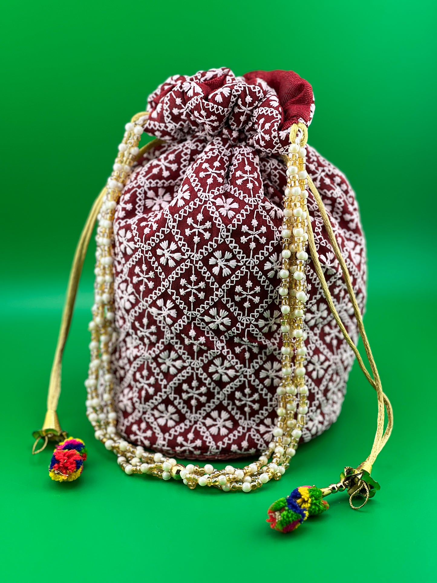 Indian Wedding Favor CHIKAN POTLI BAG | Indian Ethnic Potli Bag | Hand Bag | Hand Purse for Party Wedding and Gifting | Women Potli Bag | Pouch | Coin | Phone | Key | Jewellery Purse for Women & Girls