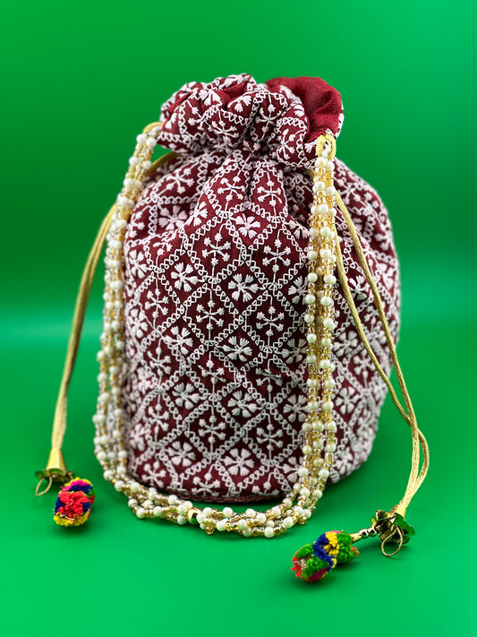 Indian Wedding Favor CHIKAN POTLI BAG | Indian Ethnic Potli Bag | Hand Bag | Hand Purse for Party Wedding and Gifting | Women Potli Bag | Pouch | Coin | Phone | Key | Jewellery Purse for Women & Girls