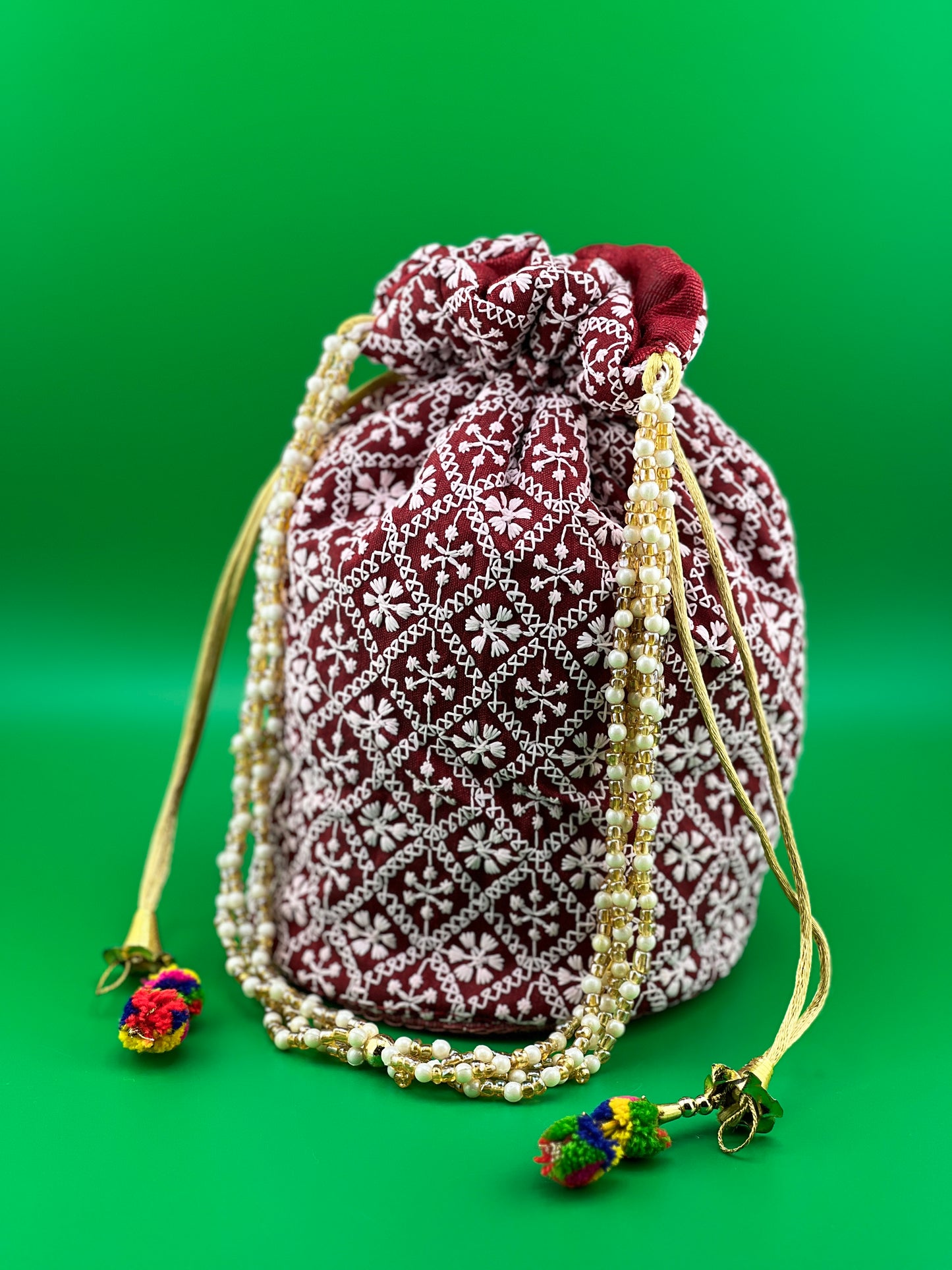 Indian Wedding Favor CHIKAN POTLI BAG | Indian Ethnic Potli Bag | Hand Bag | Hand Purse for Party Wedding and Gifting | Women Potli Bag | Pouch | Coin | Phone | Key | Jewellery Purse for Women & Girls