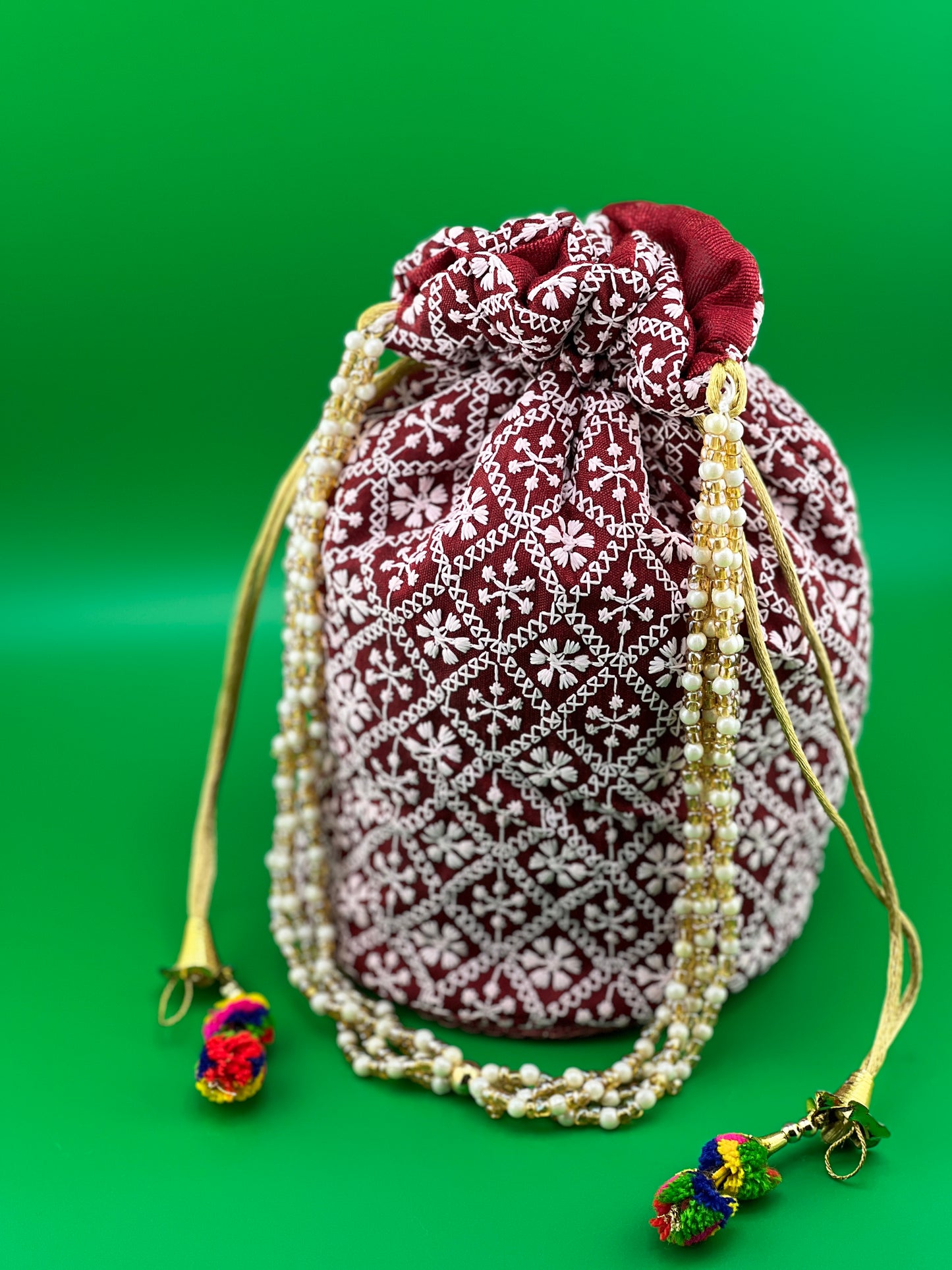 Indian Wedding Favor CHIKAN POTLI BAG | Indian Ethnic Potli Bag | Hand Bag | Hand Purse for Party Wedding and Gifting | Women Potli Bag | Pouch | Coin | Phone | Key | Jewellery Purse for Women & Girls