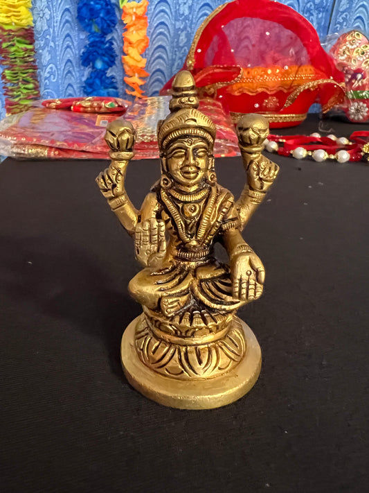 Brass Laxmi Statue | 9 cm Brass Laxmi Culture Religious Home Decor | Good Luck Gift For New Begining and New Success | God Statue Wealth Sculpture