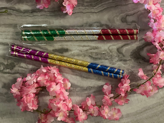 2 pair (4 sticks) Colorful Decorated Wooden Dandiya Sticks, Dandiya Stick For Navratri Dandiya Garba Dance