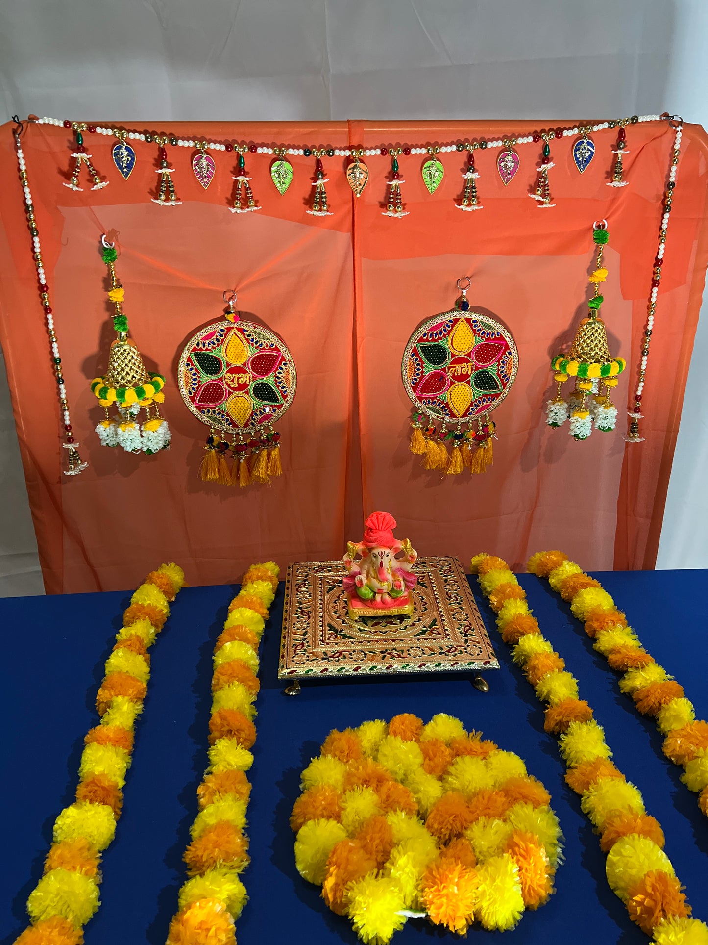 Handmade Set of Toran with Side Hanging Door Decoration Latkan Bandanwar with Moti Beads for Home Festival Entrance