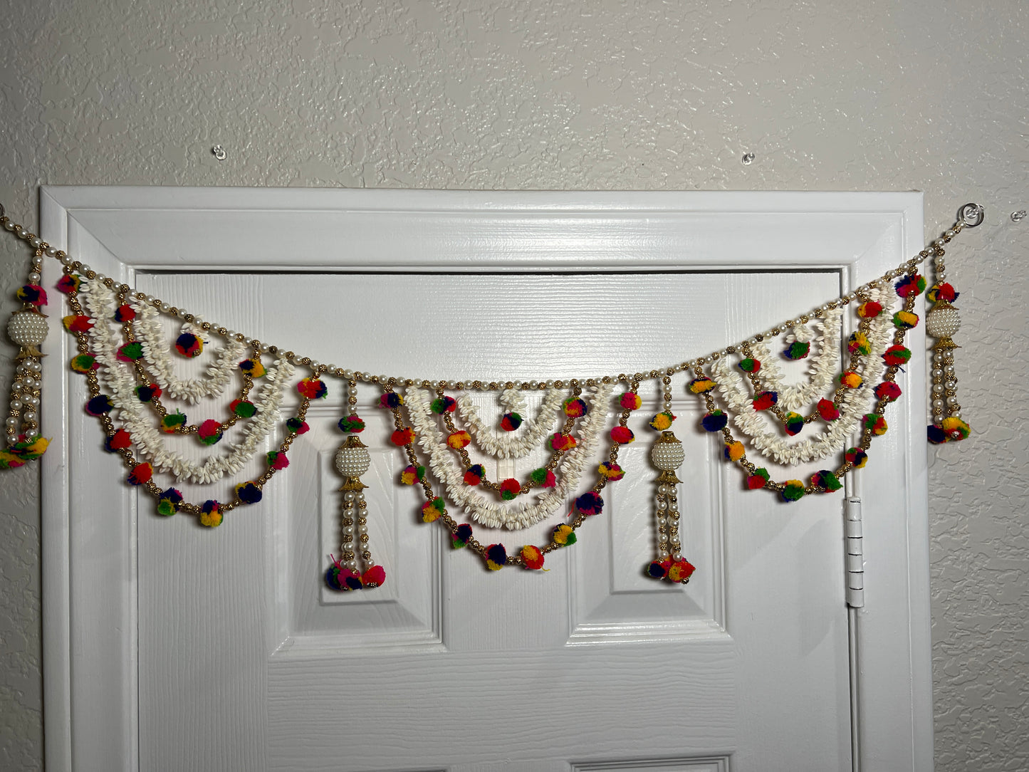 Door Toran Set Decorative Door Hanging Bandanwar for Home Festival Entrance for New Year Decorations with Moti Beads Multicolor PomPom