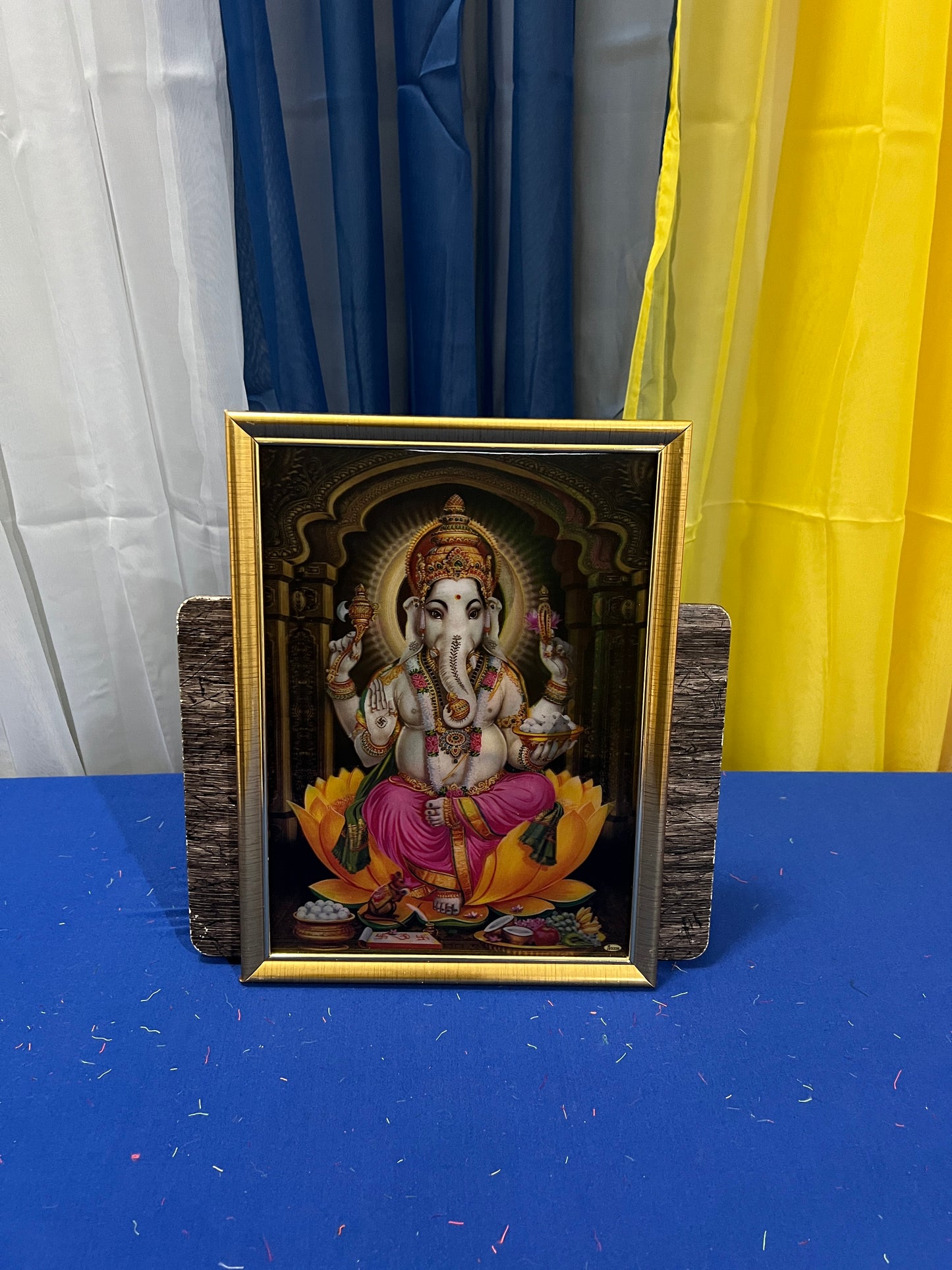 Ganesh Lakshmi 3D Photo Frame, Diwali Pooja, Laxmi Poojan, Hinduism, Indian God Goddess Picture Frame, Religious Framed Poster