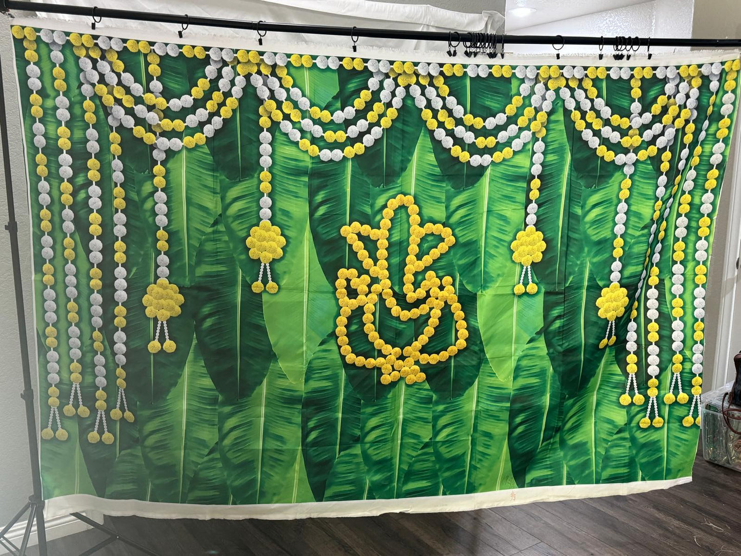 Indian Pooja Cloth Backdrop For Housewarming | Festival | Home Decoration | Functions | Home Pooja And For All Traditional Events 5x8 feet