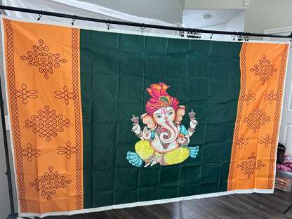 Indian Pooja Cloth Backdrop For Housewarming | Festival | Home Decoration | Functions | Home Pooja And For All Traditional Events 5x8 feet