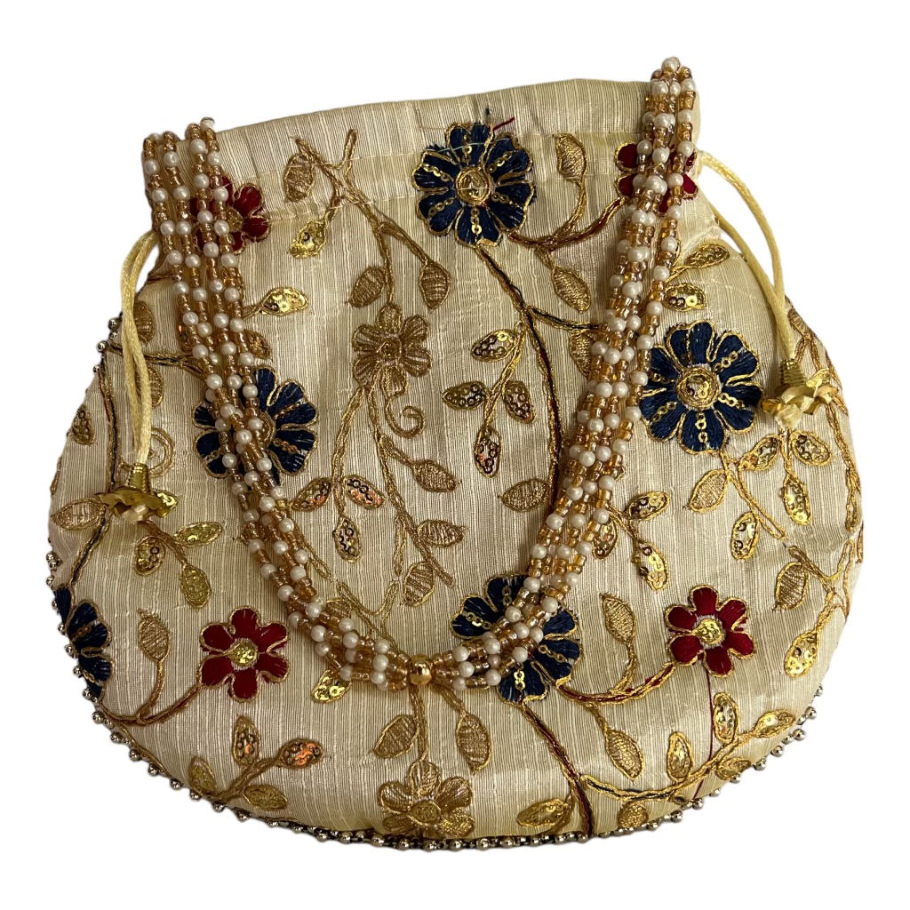 Silk Embroidery Work Indian Ethnic Potli Bag | Hand Bag | Hand Purse for Party Wedding and Gifting | Women Potli Bag | Pouch | Coin | Phone | Key | Jewellery Purse for Women & Girls