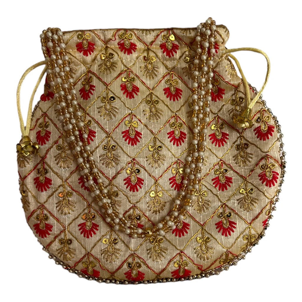 Silk Embroidery Work Indian Ethnic Potli Bag | Hand Bag | Hand Purse for Party Wedding and Gifting | Women Potli Bag | Pouch | Coin | Phone | Key | Jewellery Purse for Women & Girls