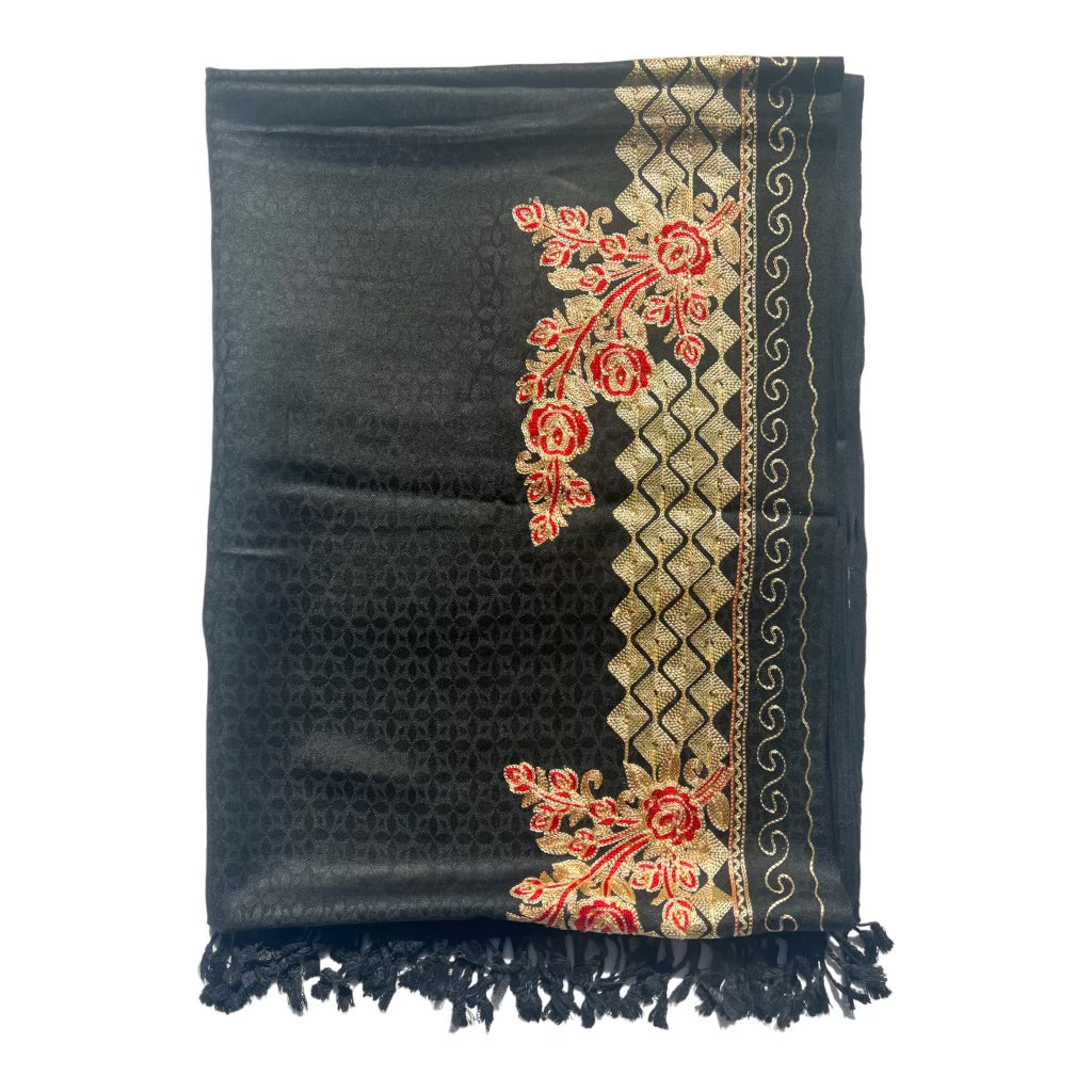 Silk Wool Blend Scarves Stole With Shimmery Crystal Work and Hand Embroidery