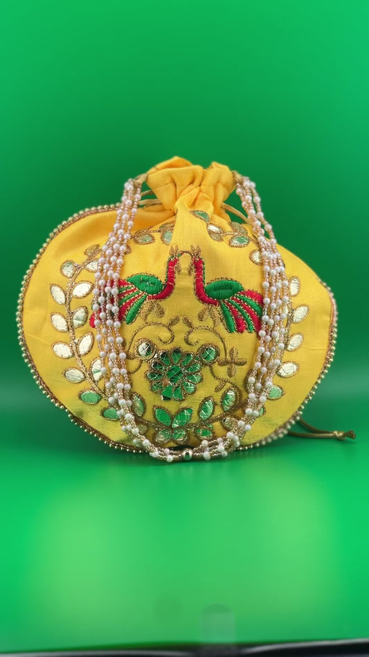 Indian Handmade Women's Embroidered Potli Bags | Peacock Potli Bags | Wedding Favor Return Gift | Hand Bag | Hand Purse for Party Wedding and Gifting | Women Potli Bag | Pouch | Coin | Phone | Key | Jewellery Purse for Women & Girls