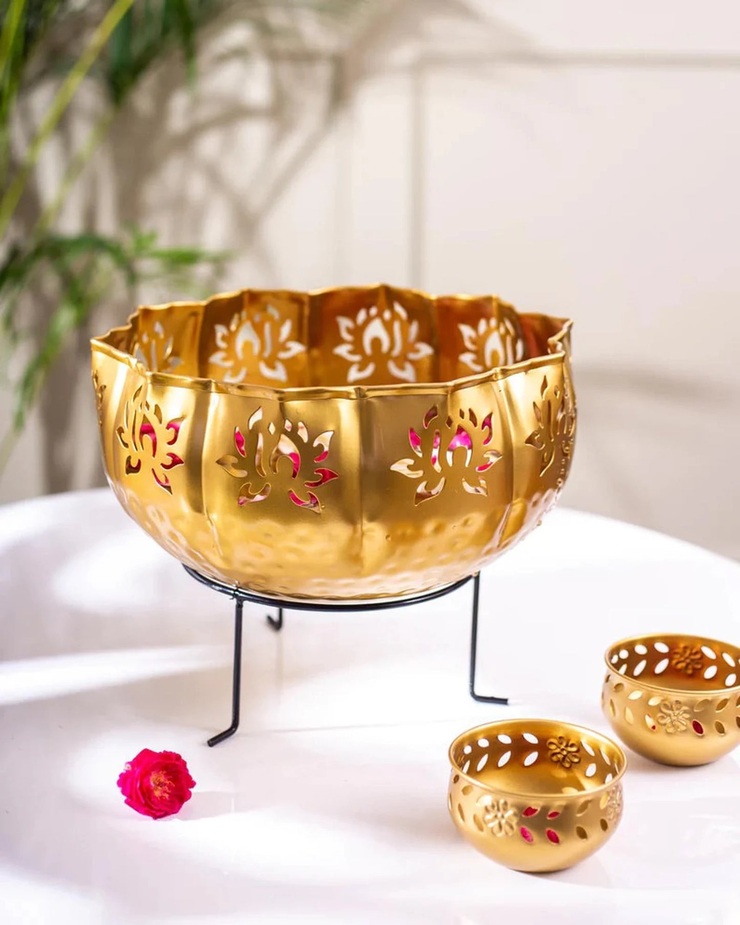 Lotus Urli, Urli Iron, Urli With Bowl, Urli With Stand, Urli Set, Christmas Pooja Wedding Gift, Diwali Gift, Home Decoration