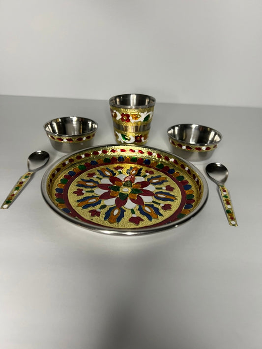 Meenakari Stainless Steel Pooja Bhog 6-Piece Thali Set