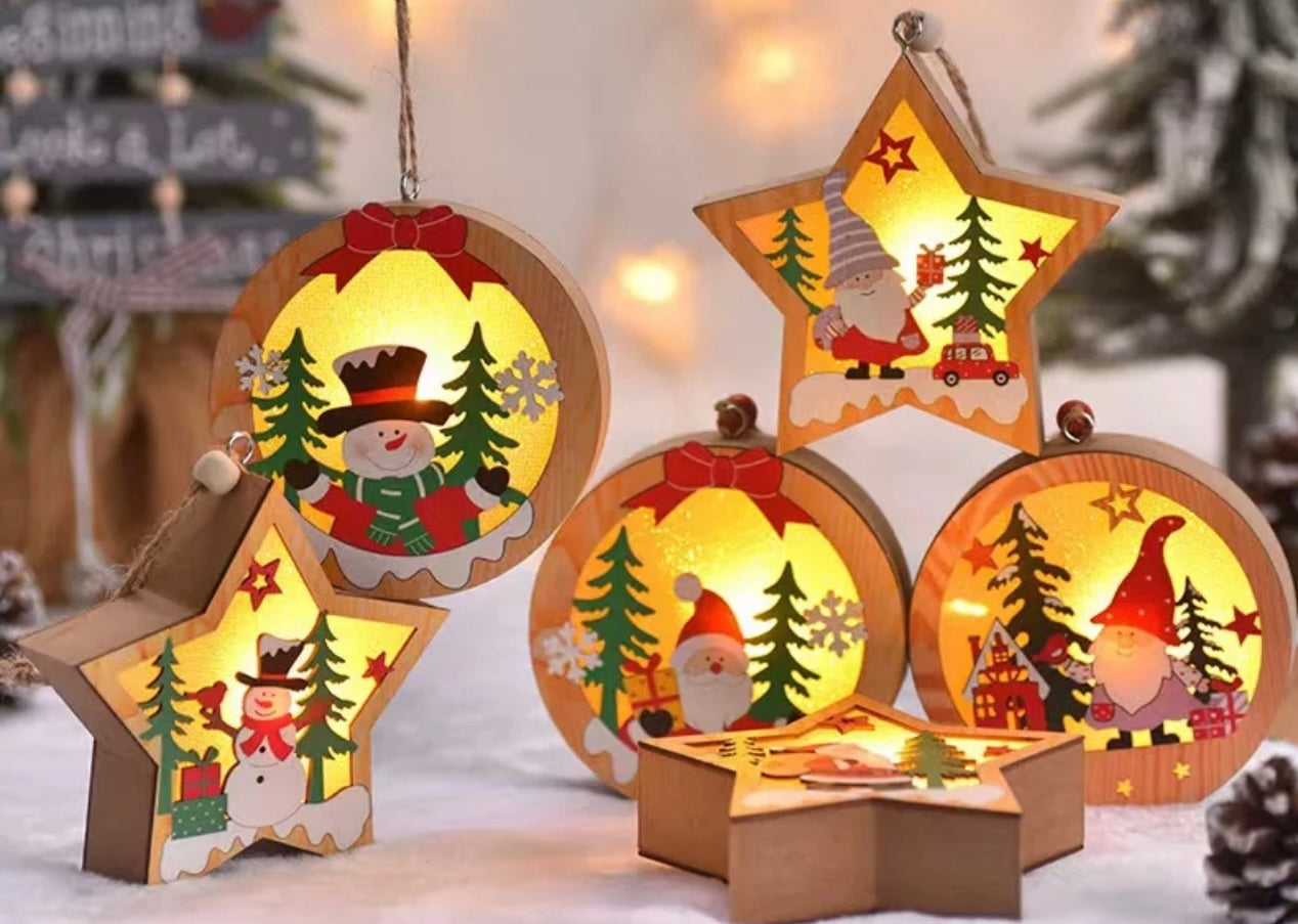 Newest Xmas Tree Pendants Santa claus Wooden Hanging Light Christmas Decorations