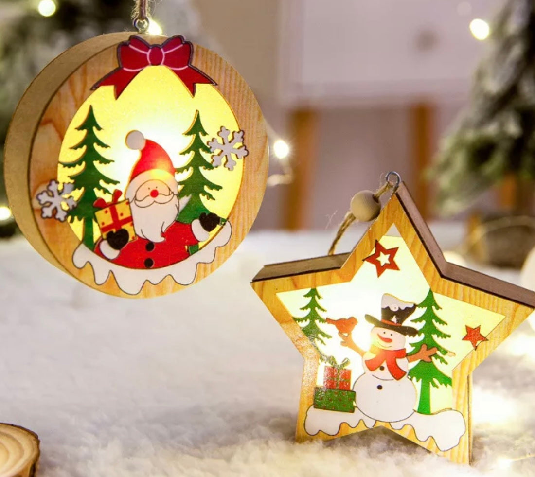 Newest Xmas Tree Pendants Santa claus Wooden Hanging Light Christmas Decorations
