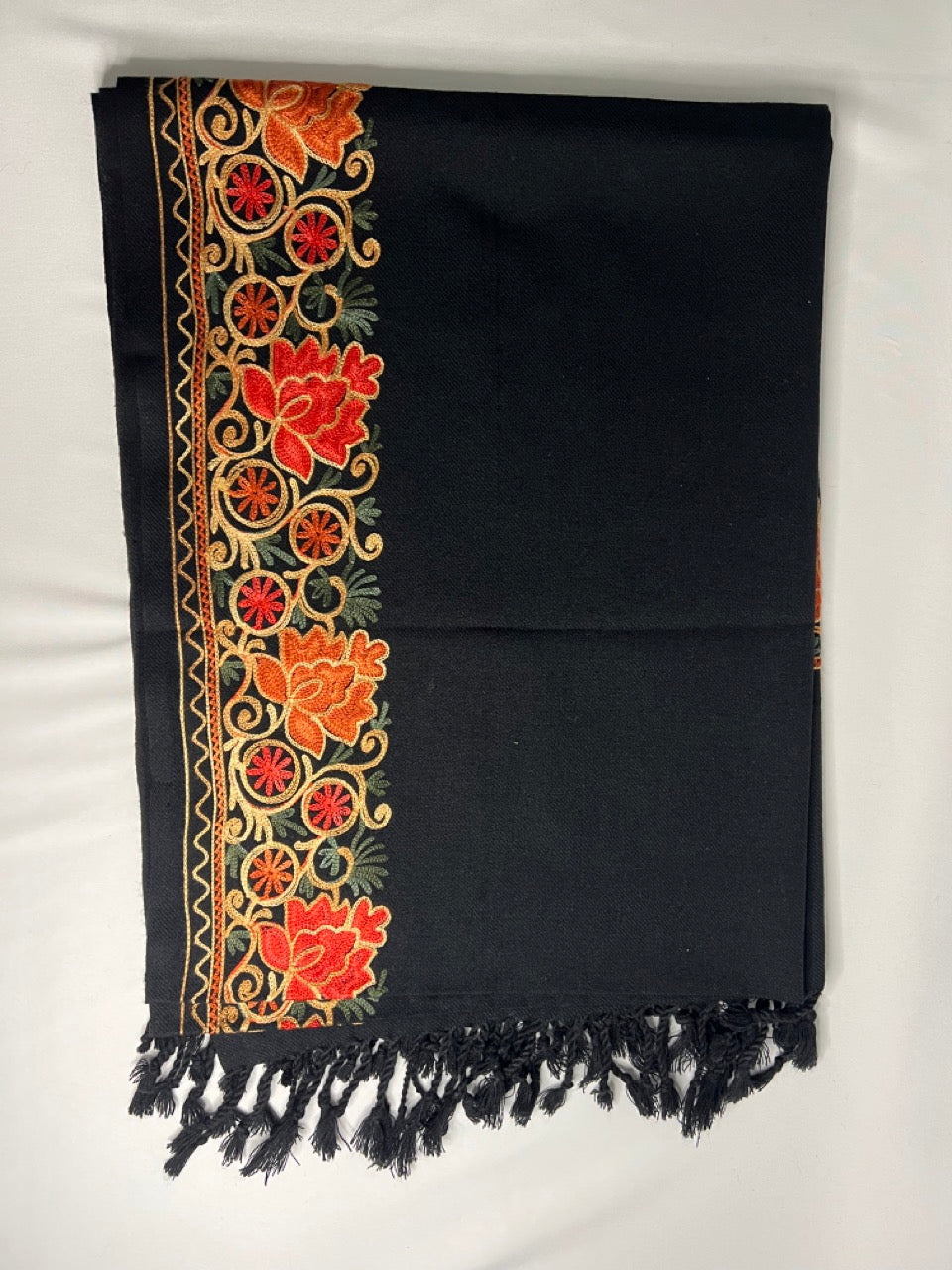 Embroidered Floral Stole/ Pink Stole/ Black Stole/ Fashion Scarves/Gift Scarves/Woolen Scarves/Wrap Large Wool Shawl/ Indian Shawl