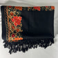 Embroidered Floral Stole/ Pink Stole/ Black Stole/ Fashion Scarves/Gift Scarves/Woolen Scarves/Wrap Large Wool Shawl/ Indian Shawl