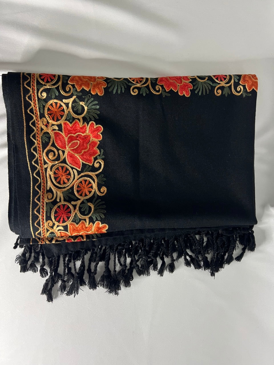 Embroidered Floral Stole/ Pink Stole/ Black Stole/ Fashion Scarves/Gift Scarves/Woolen Scarves/Wrap Large Wool Shawl/ Indian Shawl