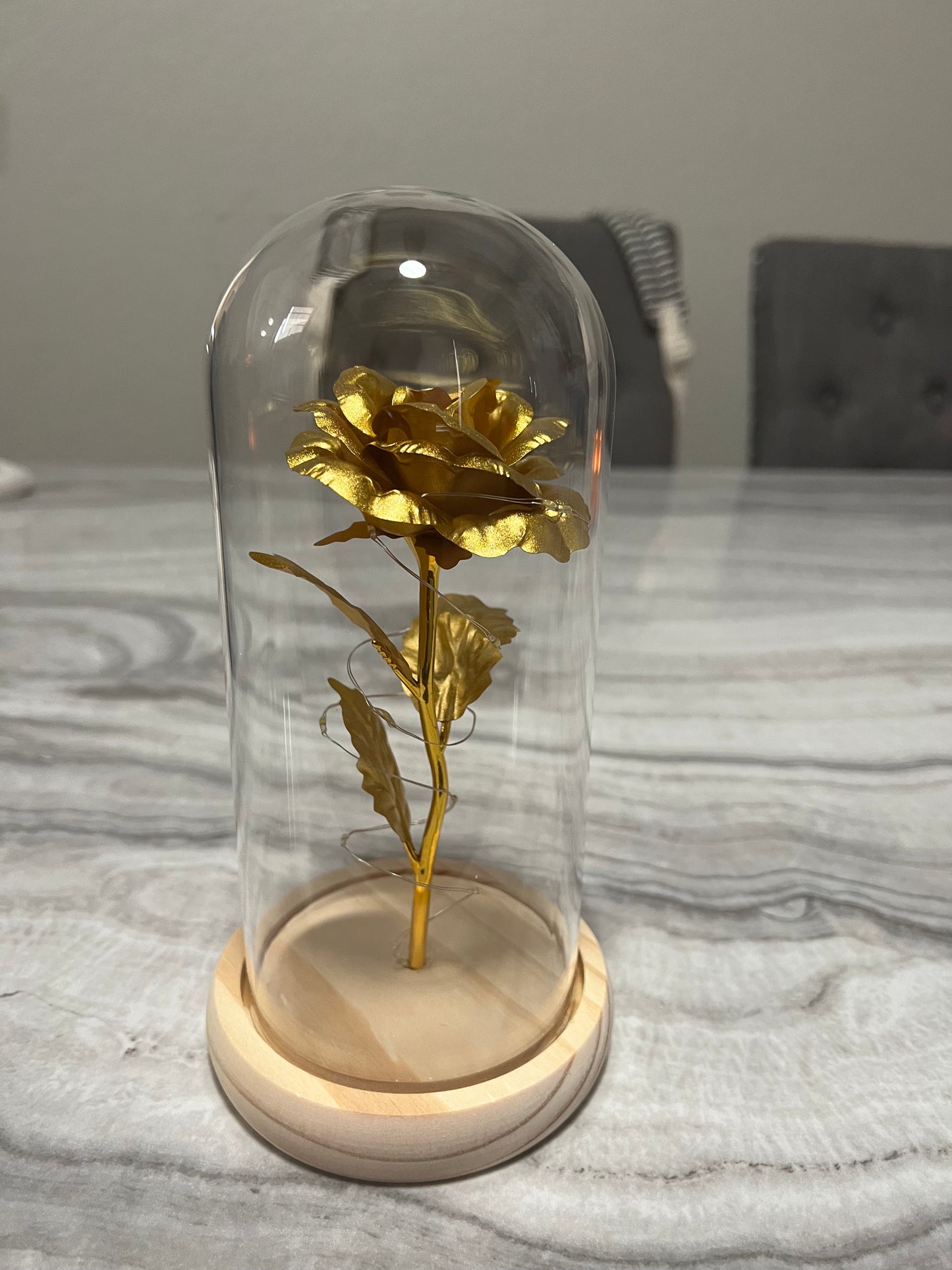 Artificial Flower 24k gold foil glass dome rose LED lamp rose decorative flower with lamp