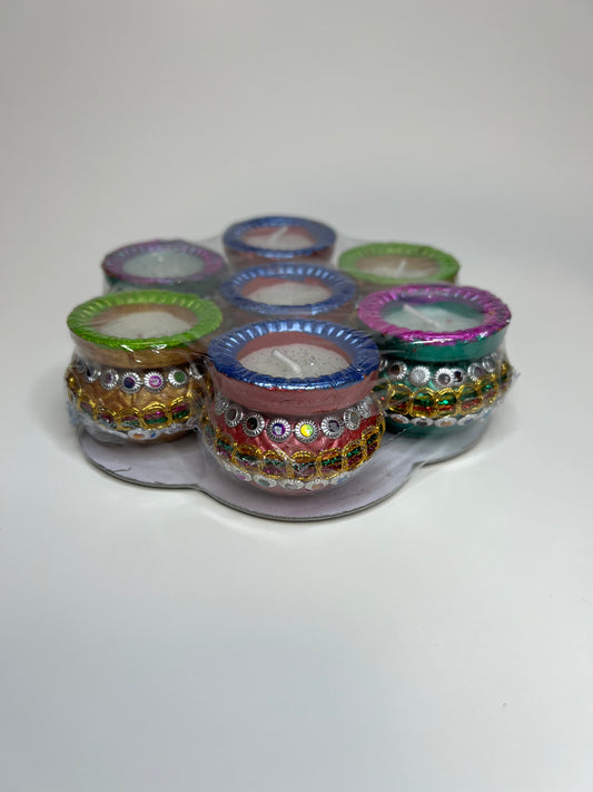 Diwali Matki Diya with Wax Handmade Earthen Clay Terracotta Diya Set of 7 Tealight Candles Festival Event Decoration Diwali Decor Mitti Diya