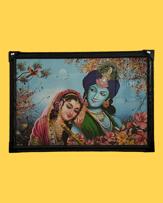 Radha Krishna Wall Art | Wall Hanging | Lord Krishna with flute and Radha resting her head on Krishna shoulder