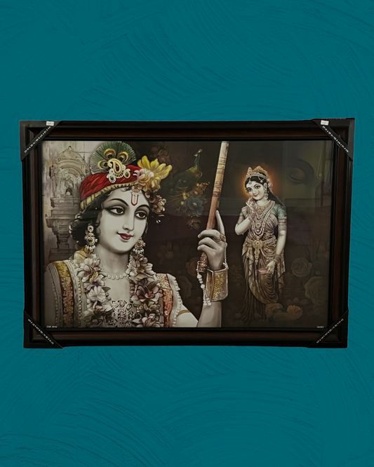 Radha Krishna Wall Art | Wall Hanging | Lord Krishna with flute and Radha