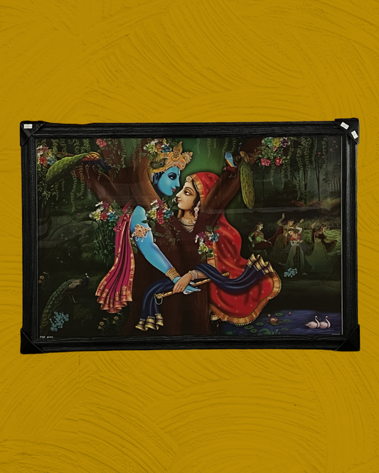 Radha Krishna Wall Art | Wall Hanging | Lord Krishna and Radha holding hand in the Forest