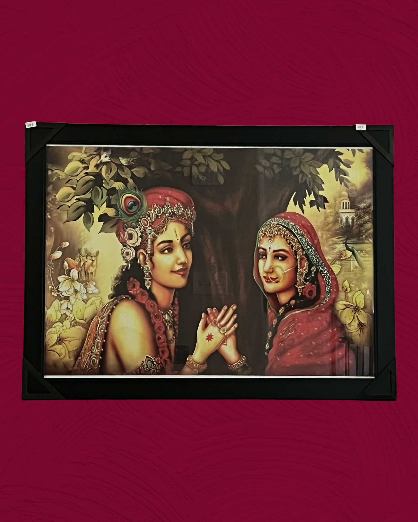 Radha Krishna Wall Art | Wall Hanging | Lord Krishna and Radha holding hand around the Tree