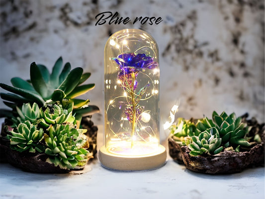 Artificial Flower 24k gold foil glass dome rose LED lamp rose decorative flower with lamp